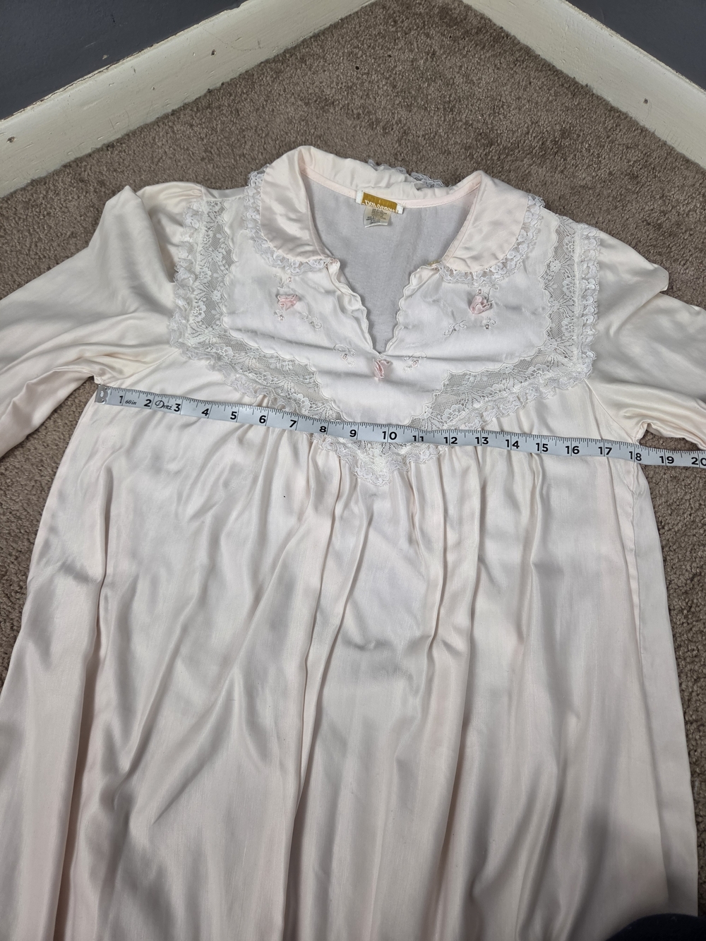 Vintage Long Sleeve Lace-Trim Nightgown - Light Blush - Picture 8 of 9